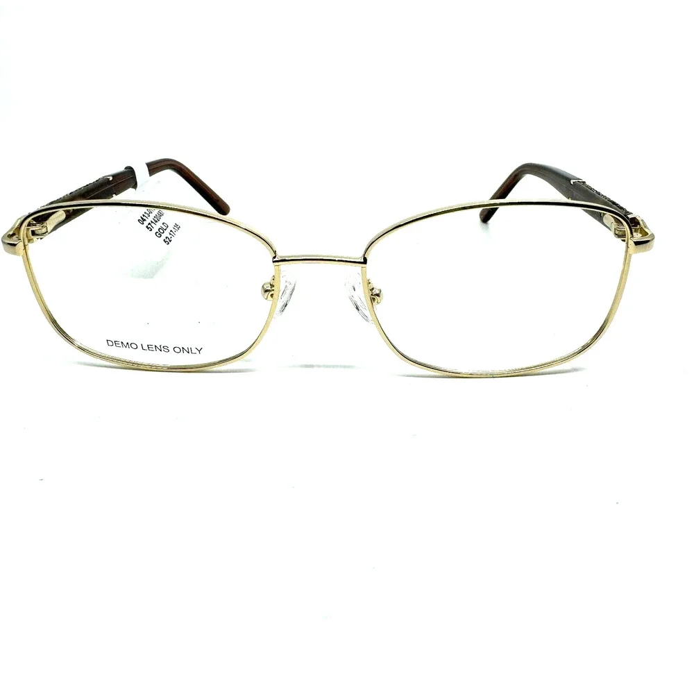 0413-01B 01 Gold Womens Rectangular Full Rim Eyeglasses Frames 52-17-135‎ H10518